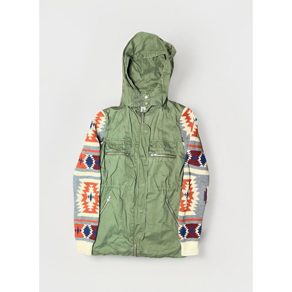 Thread & Supply Green Aztec Sleeve Hooded Utility Jacket Small Boho Western - Picture 2 of 10